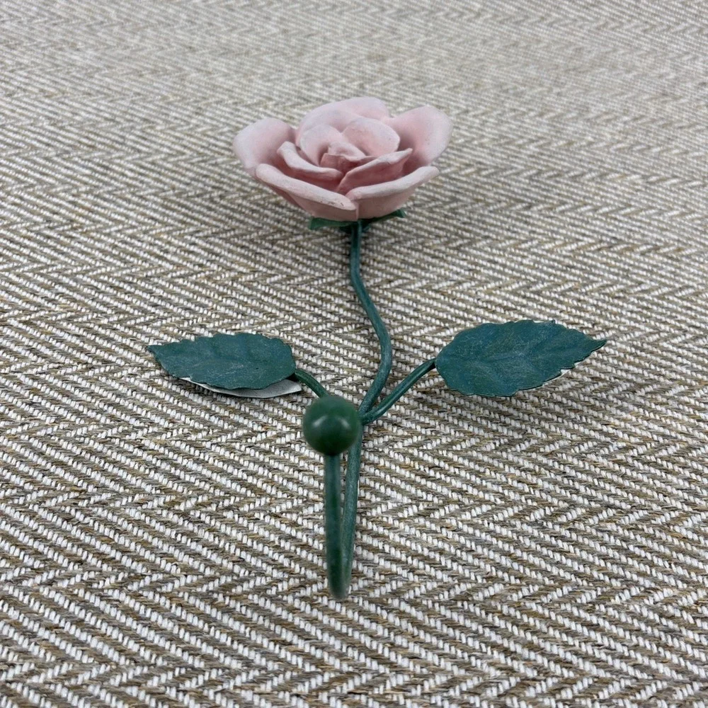 Pink Enameled Rose Wall Hook Shabby Chic French Country Cottagecore 8'